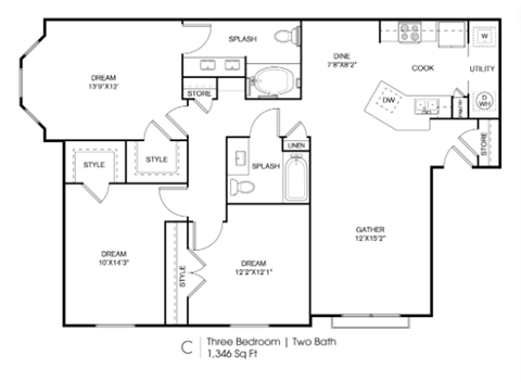 a floor plan of a house with bedrooms and a living room